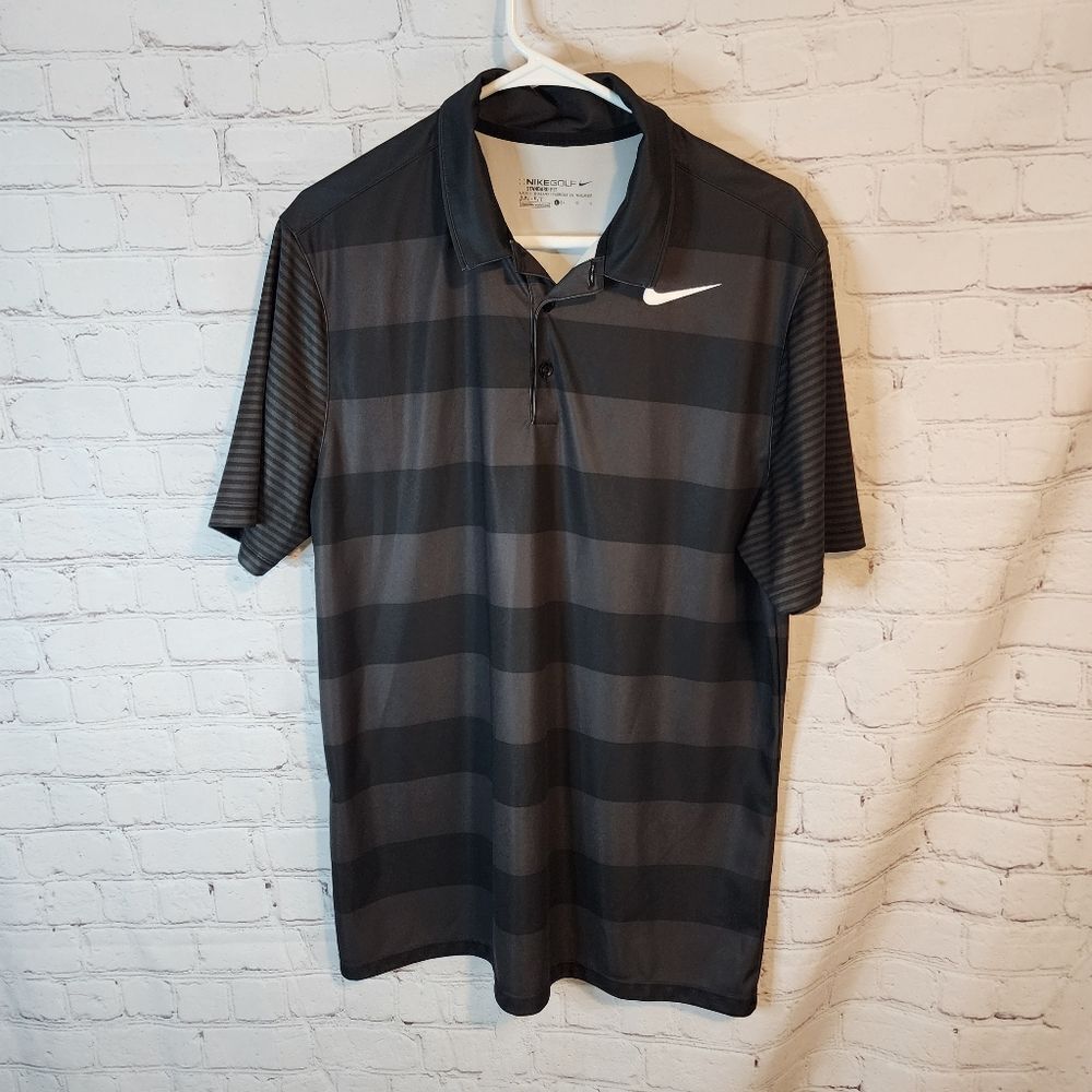 Nike Dri-Fit Men's Black Striped Polo Shirt, Size Large